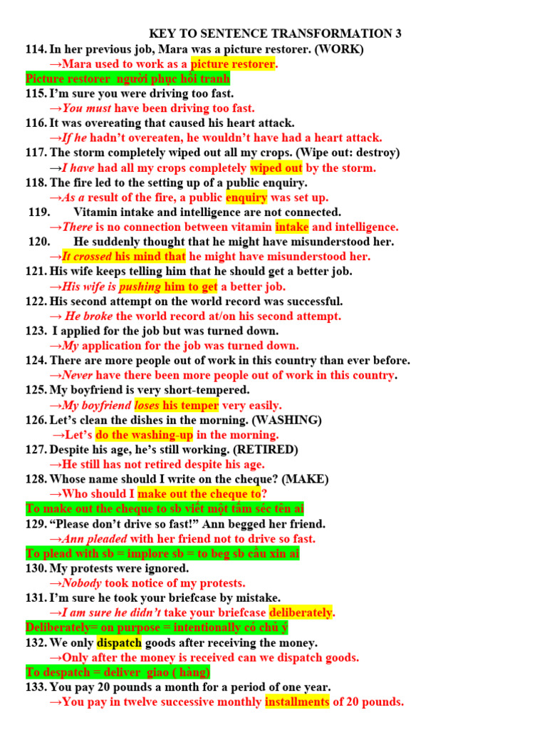 Sentence Transformation 3 Key | PDF