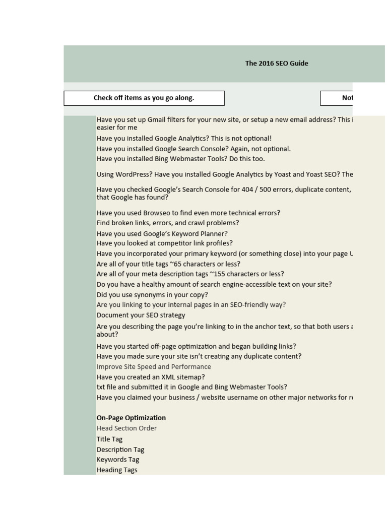 Checklist - SEO 2016 Guide | PDF | Search Engine Optimization | Internet