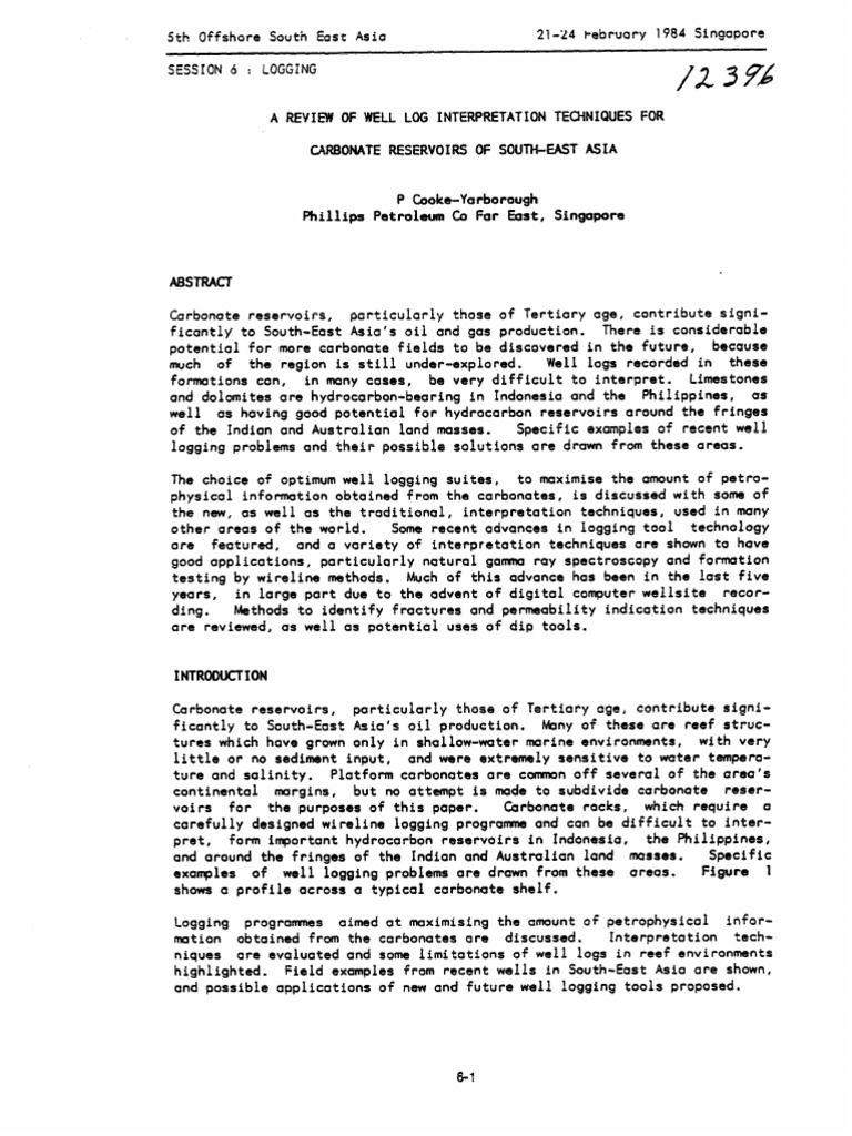1984 A Review Of Well Log Interpretation Techniques For Carbonate