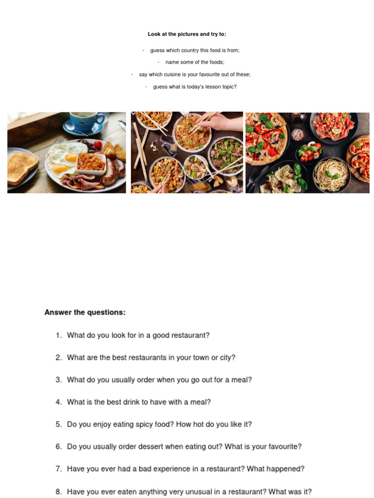 Restaurant Dining Discussion Questions | PDF | Meal | Lunch