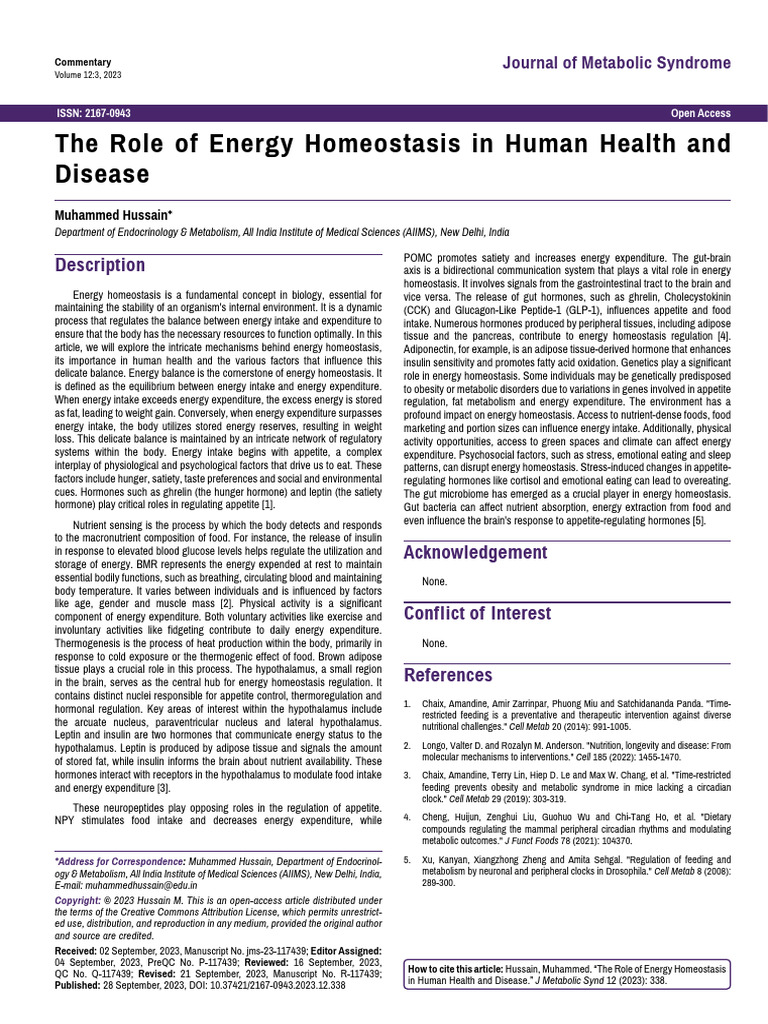 Curated visual reference: Gallery Detail: The Role Of Energy Homeostasis In Human Health And Disease