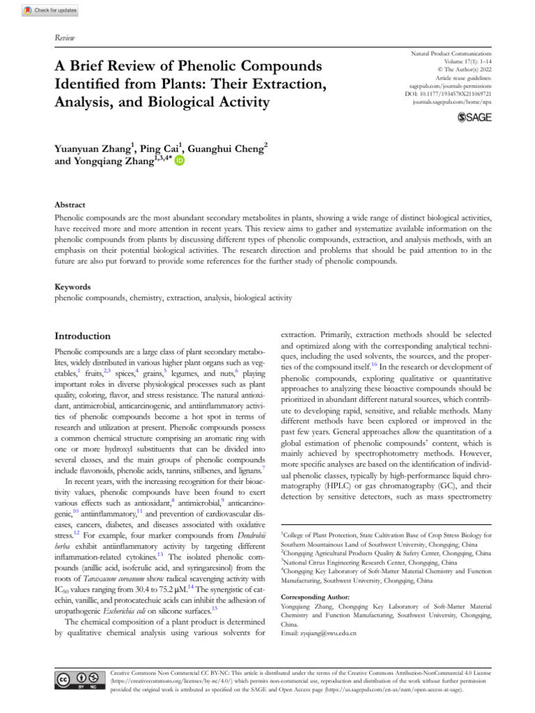 A Brief Review of Phenolic Compounds | PDF | High Performance Liquid ...