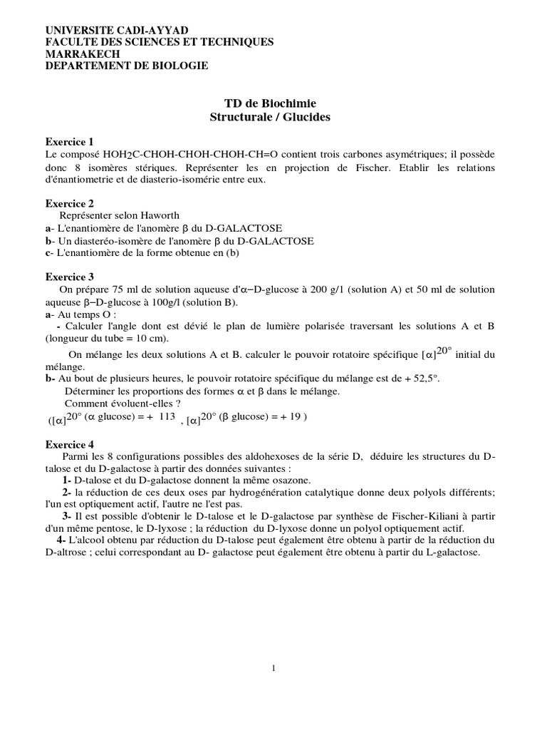 Biochimie des Glucides : Exercices et Analyses | PDF | Glucide | Chimie