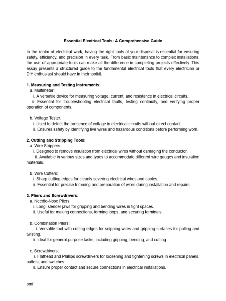 Essential Electrical Tools Guide | PDF | Electrical Wiring | Insulator ...