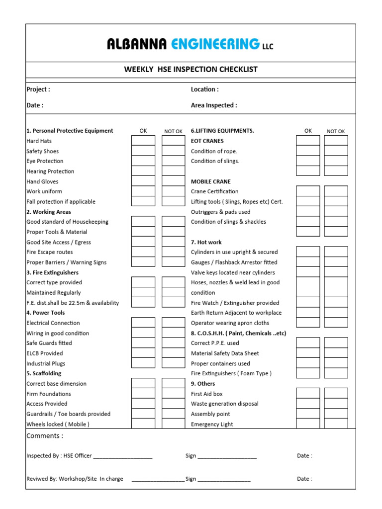 F-018-Weekly Safety Inspection Checklist | PDF | Personal Protective ...