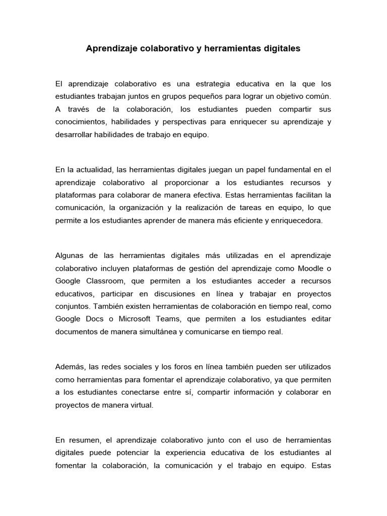 Aprendizaje Colaborativo y Herramientas Digitales | PDF | Aprendizaje ...