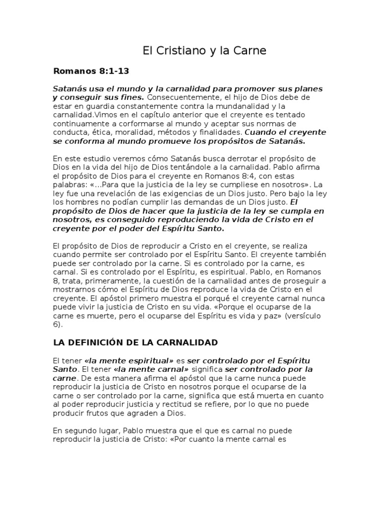La Carnalidad en el Cristiano | PDF | Cristo (título) | Pecado