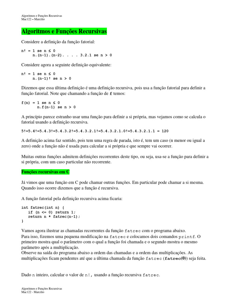 Funções Recursivas em C | PDF | Ponteiro (programação de computadores ...
