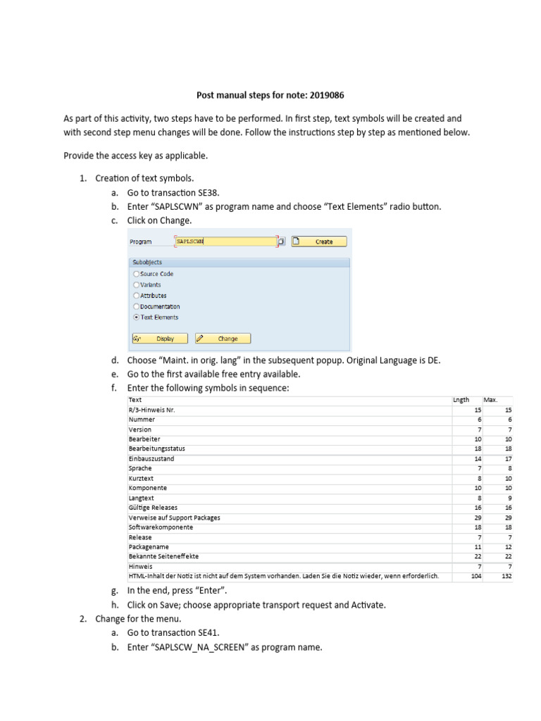 SAP Note 2019086 Manual Steps Guide | PDF | Menu (Computing) | Software