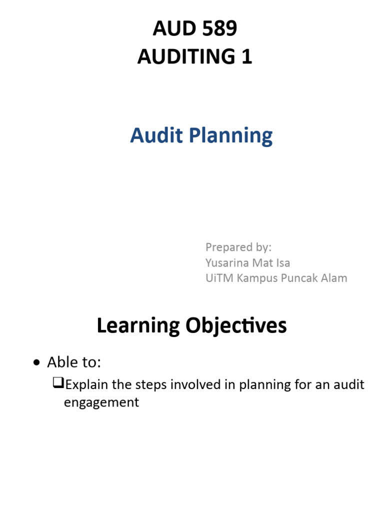 TOPIC 3d Audit Planning | PDF | Audit | Financial Audit
