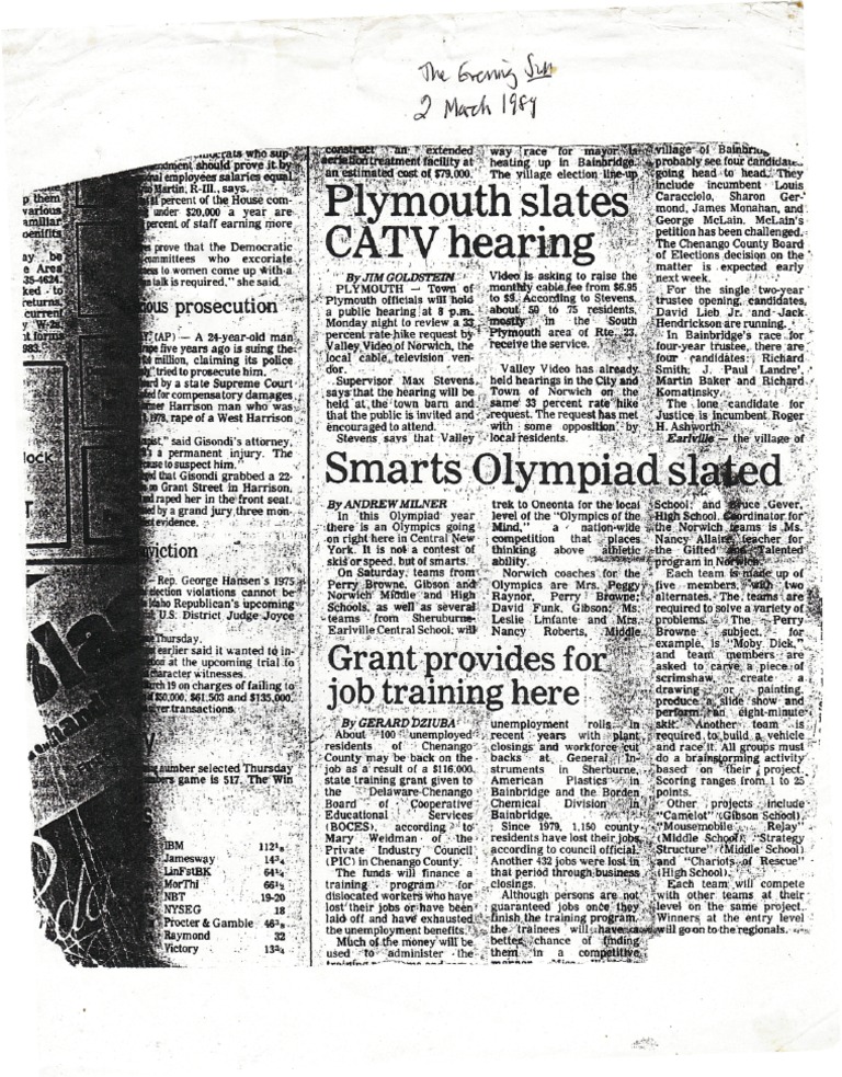 Odyssey of The Mind Event, 1984, Norwich (NY) Evening Sun PDF