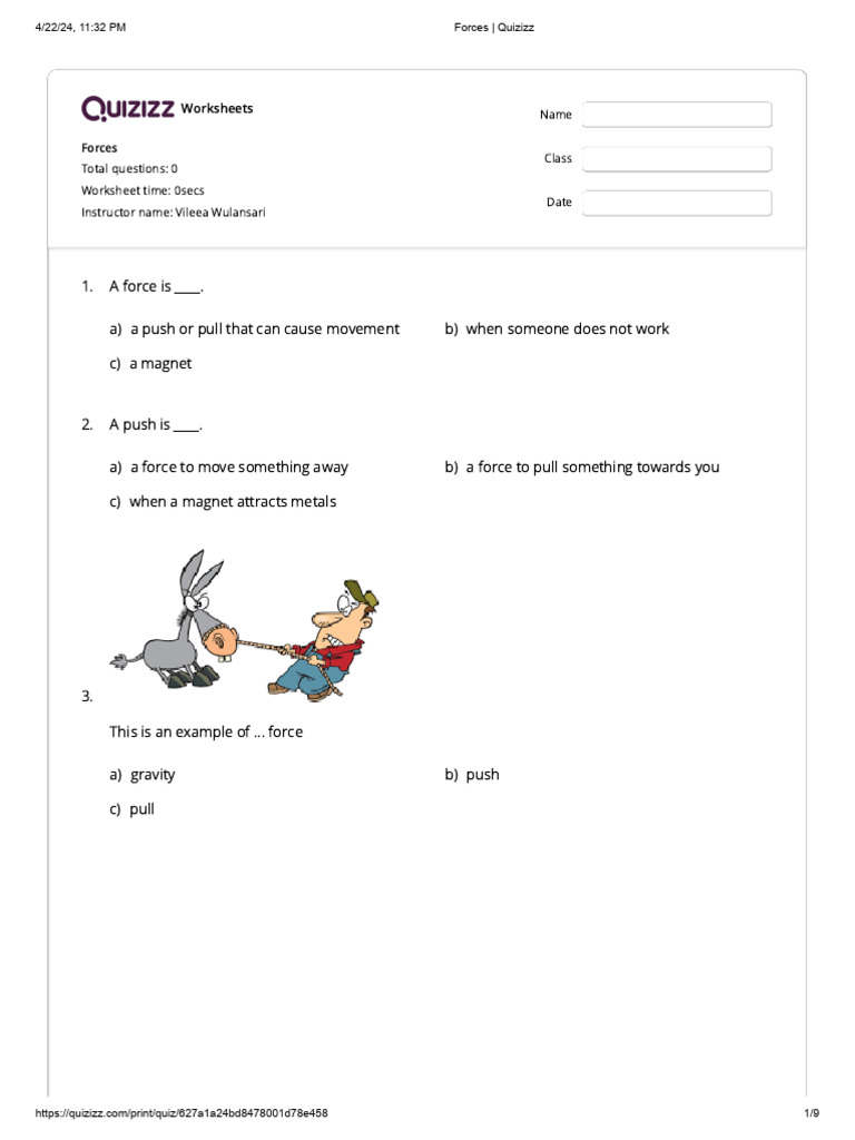 Forces Quizizz Download Free PDF Force Friction