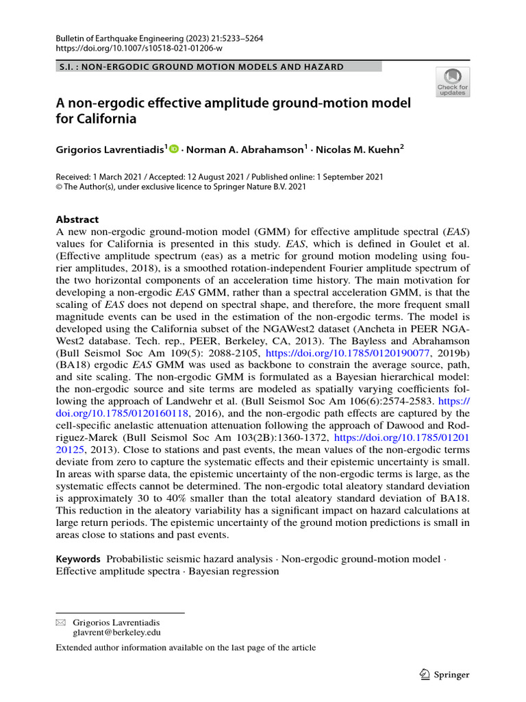 Non-Ergodic Ground Motion Model for CA | PDF | Moment Magnitude Scale ...