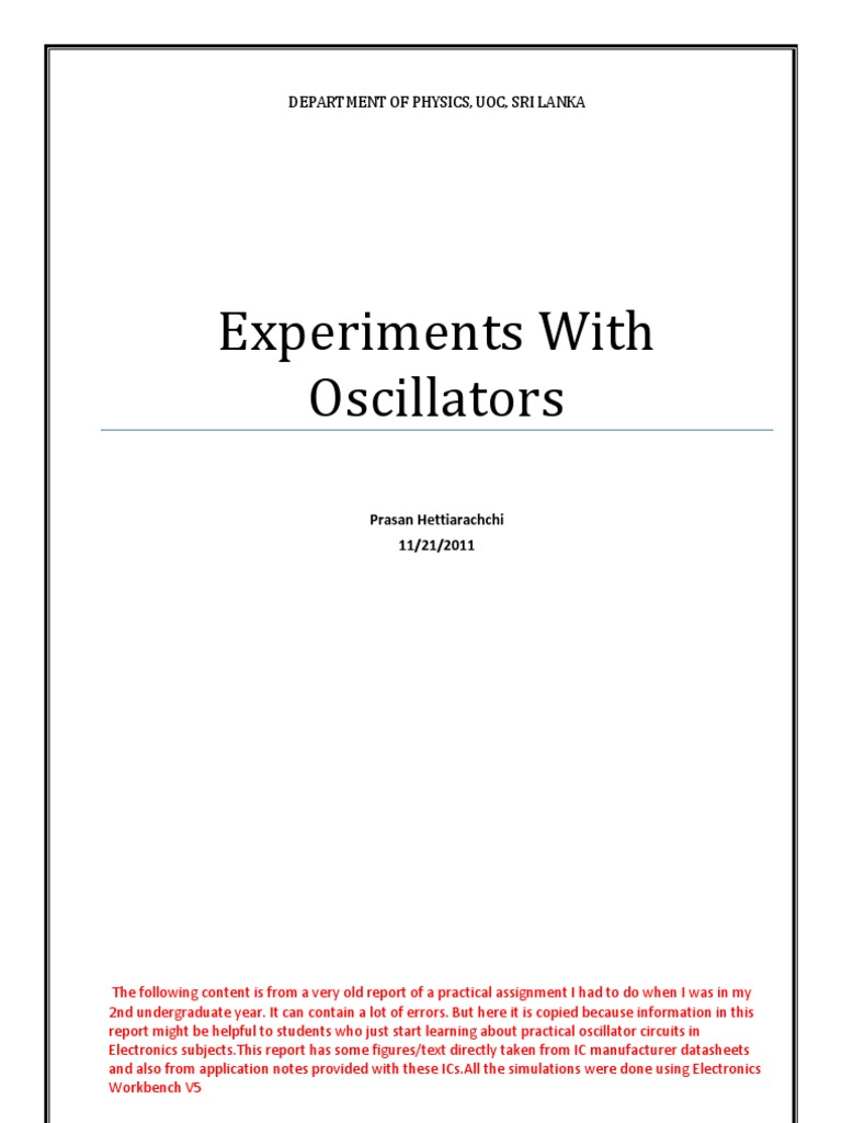 Experiments With Oscillators | PDF | Electronic Oscillator ...