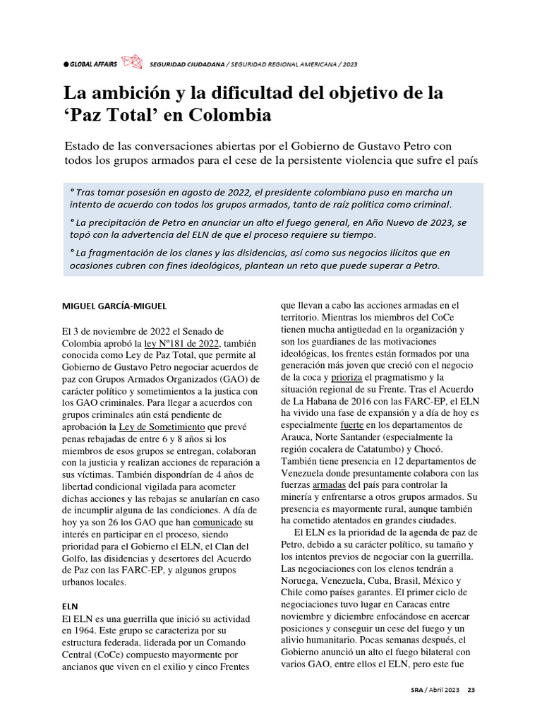 Ley de Paz Total de Petro en Colombia | PDF | Colombia | Política de ...
