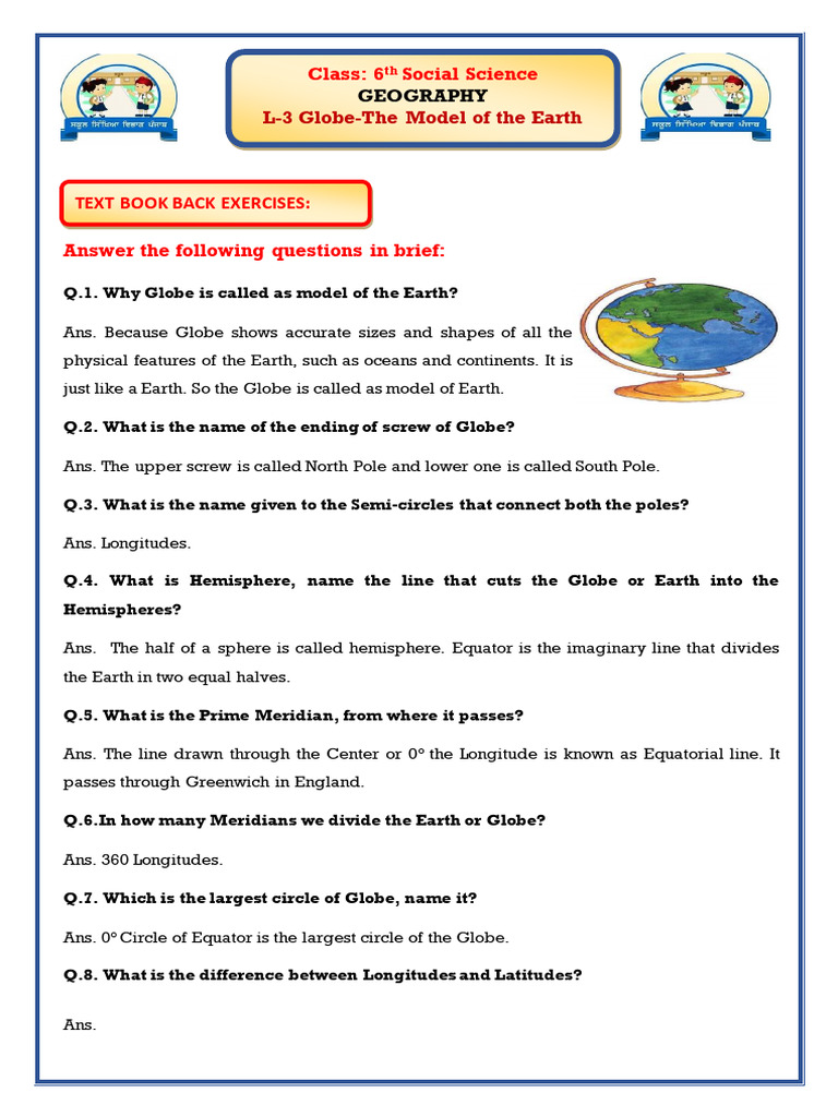 C 6 L 3 Globe - The Model of Earth Solved Back Exercise EM | PDF ...