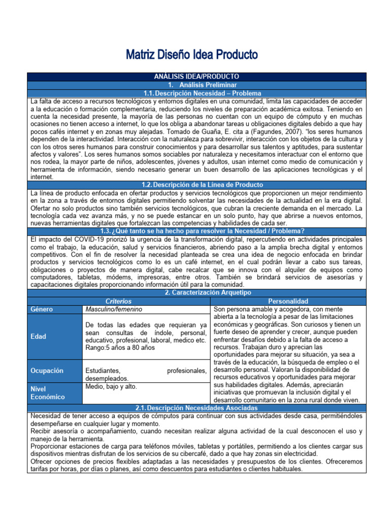 Anexo 2 - Matriz - Diseño - Idea - Producto (2) - Andrea | PDF ...