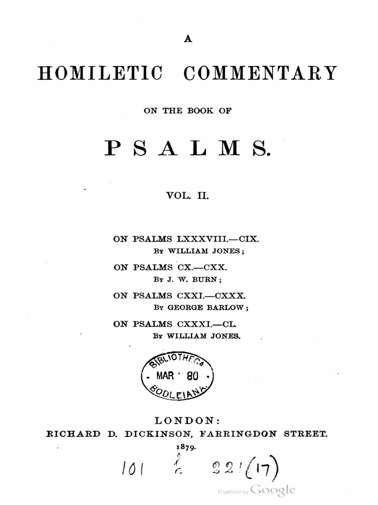 A homilectical commentary on the book of psalms william jones