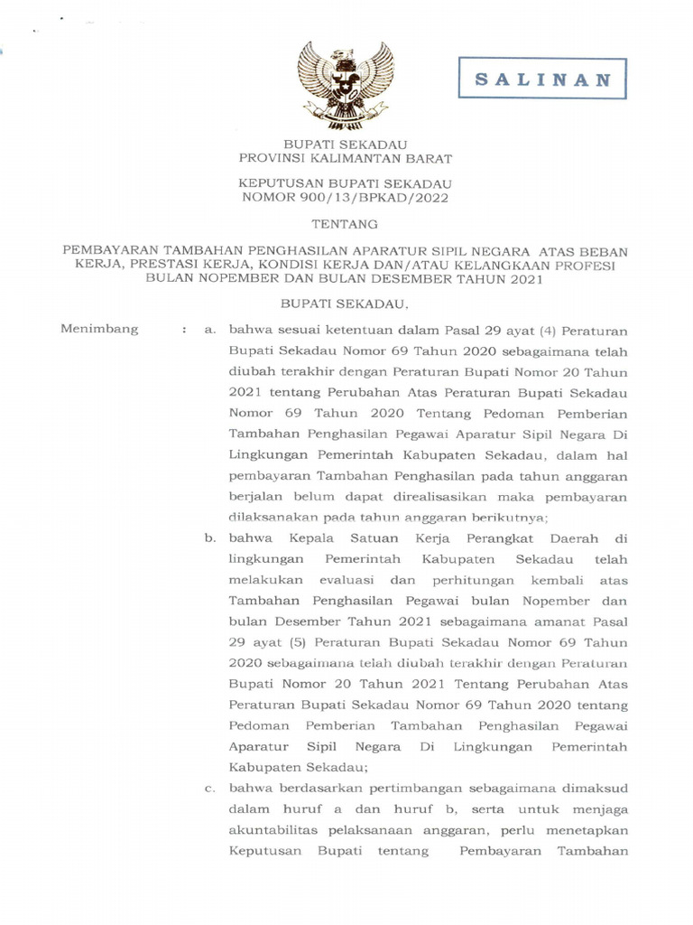 23 Salinan Sk No 13 Tahun 2022 Ttg Pembayaran Tpp Bln November Dan