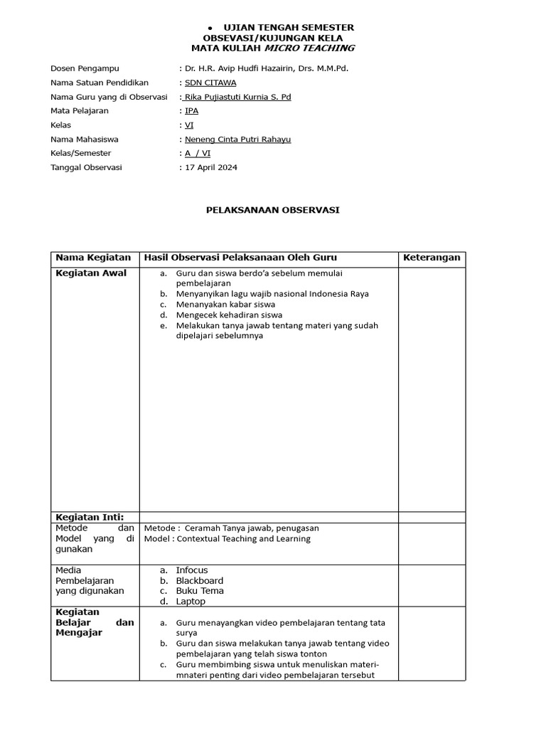 Ujian Tengah Semester 2024 Micro Teaching Pdf