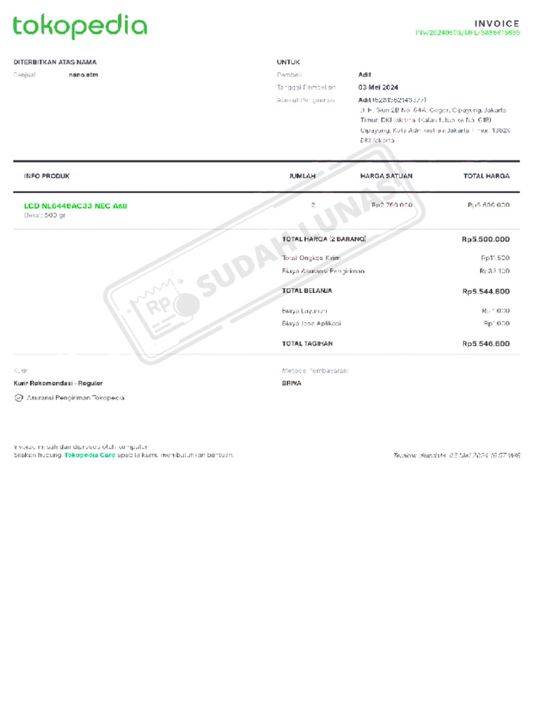 Invoice LCD SS | PDF