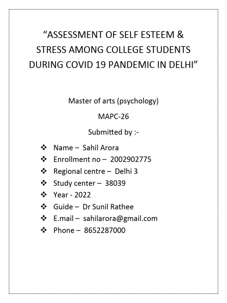 Self-Esteem & Stress in Delhi Students | PDF | Self Esteem | Stress ...