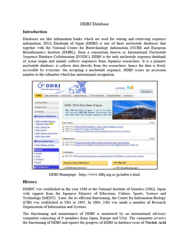 Ddbj database bioinformatics notes pdf dna sequencing national