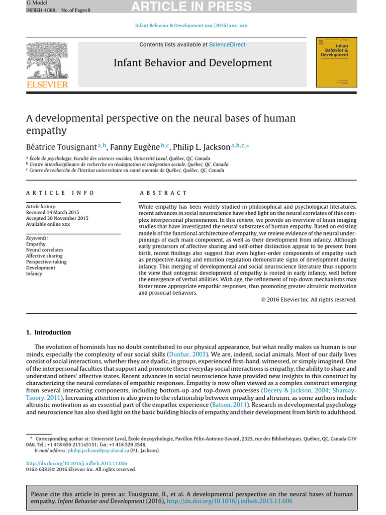 E A Developmental Perspective Of Human Empathy Pdf Empathy