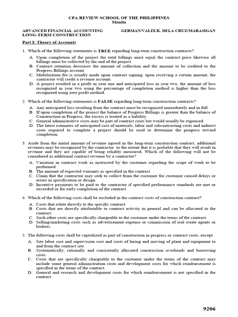 Long-Term Construction Contracts Review | PDF | Revenue | Expense