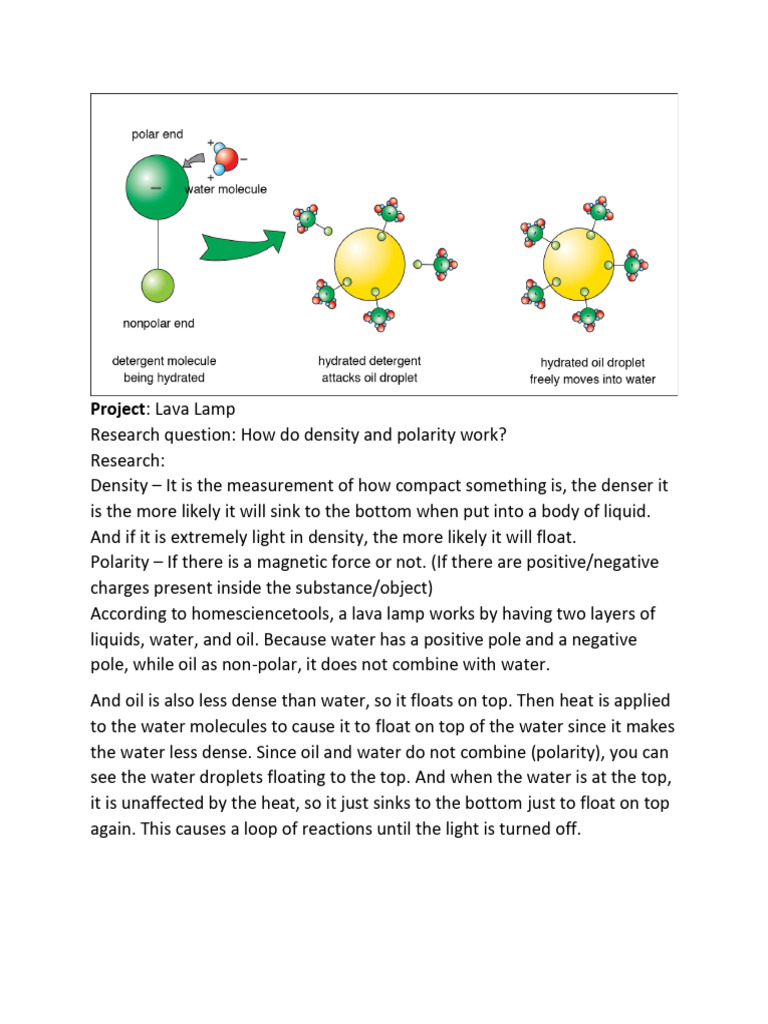 Lava Lamp Experiment: Density & Polarity | PDF | Water | Carbon Dioxide