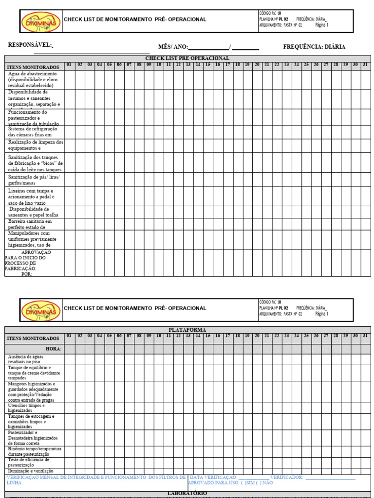 Check List Diário de Monitoramento Operacional | PDF