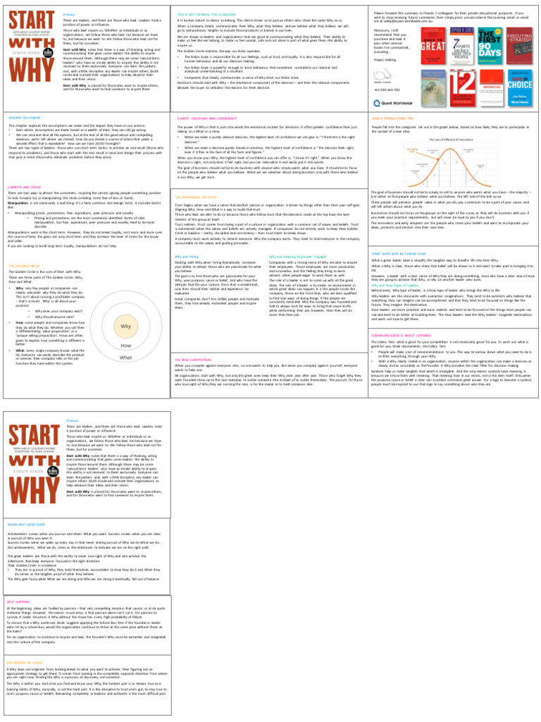 Start With Why A3 Summary 20200807 Read Only | PDF | Rationality | Reason