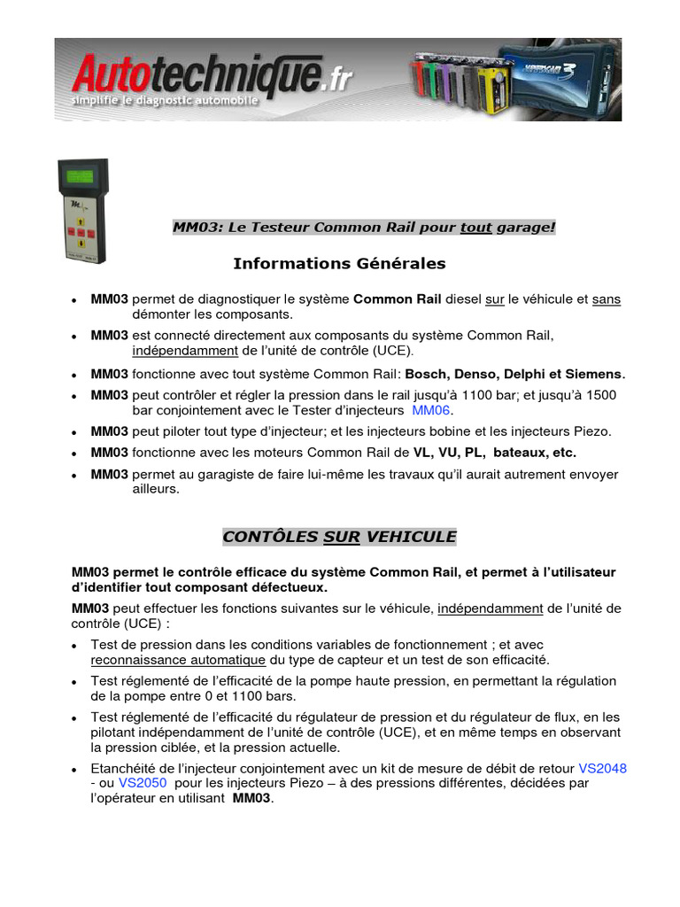Testeur Common Rail MM03 pour garages | PDF | Injection (moteur)