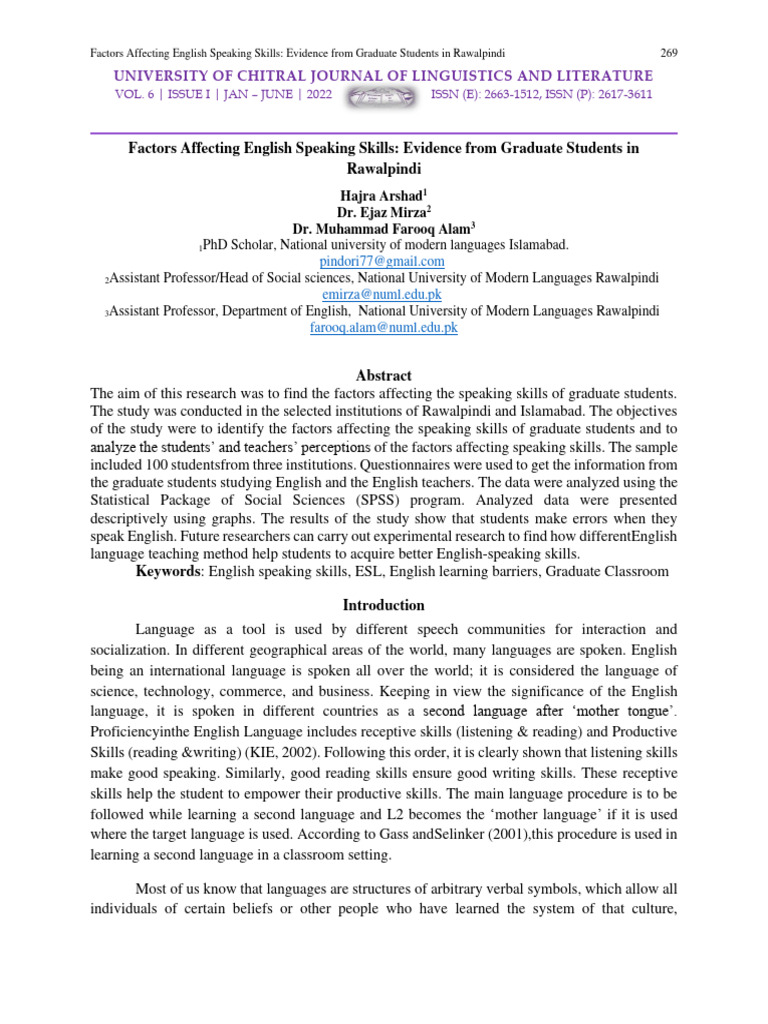 Factors Influencing English Speaking Skills | PDF | English As A Second ...