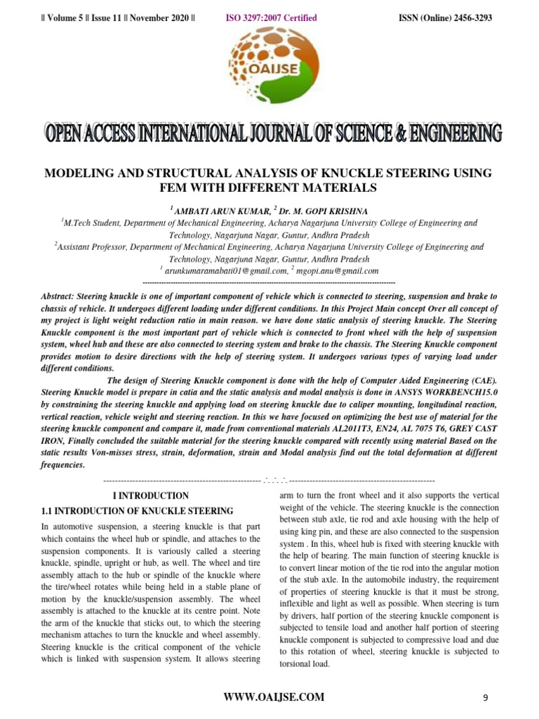 Knuckle Steering Analysis Using FEM | PDF | Finite Element Method ...