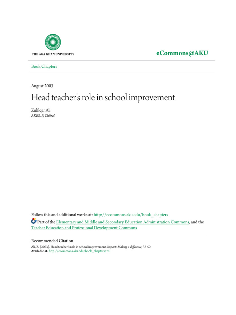 Head Teacher's Role in School Improvement | PDF | Teachers | Schools