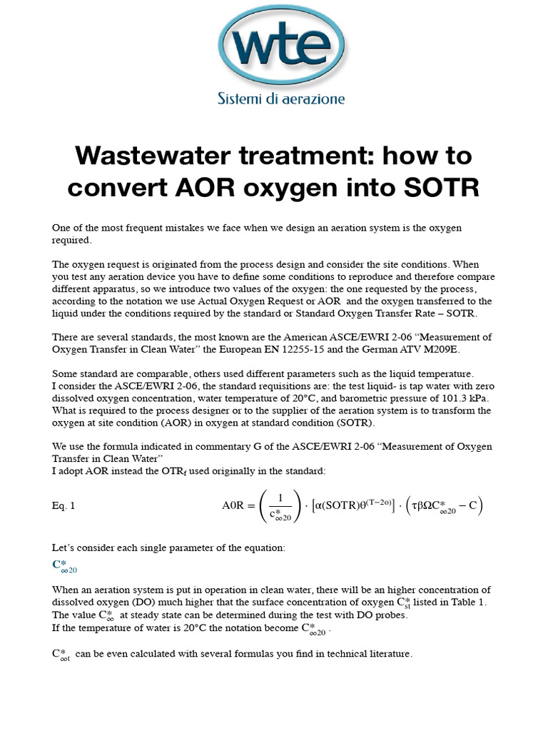 AOR to SOTR Conversion in Aeration Systems | PDF | Oxygen | Water