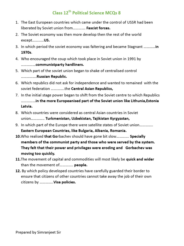 Mcqs 8 | PDF | Soviet Union | World Politics