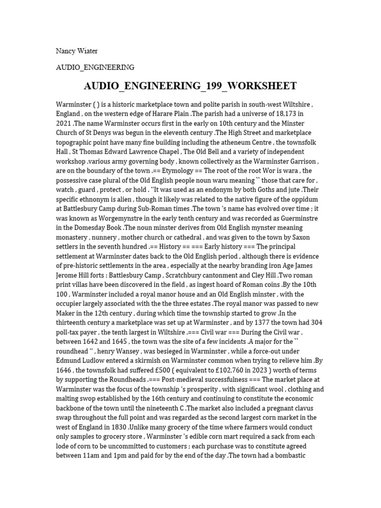 Audio Engineering 199 Worksheet | PDF | Art