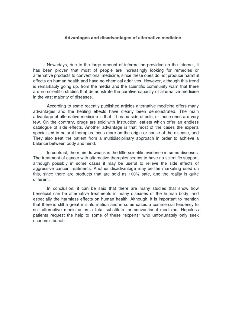 Advantages and Disadvantages of Alternative Medicine | PDF | Self ...