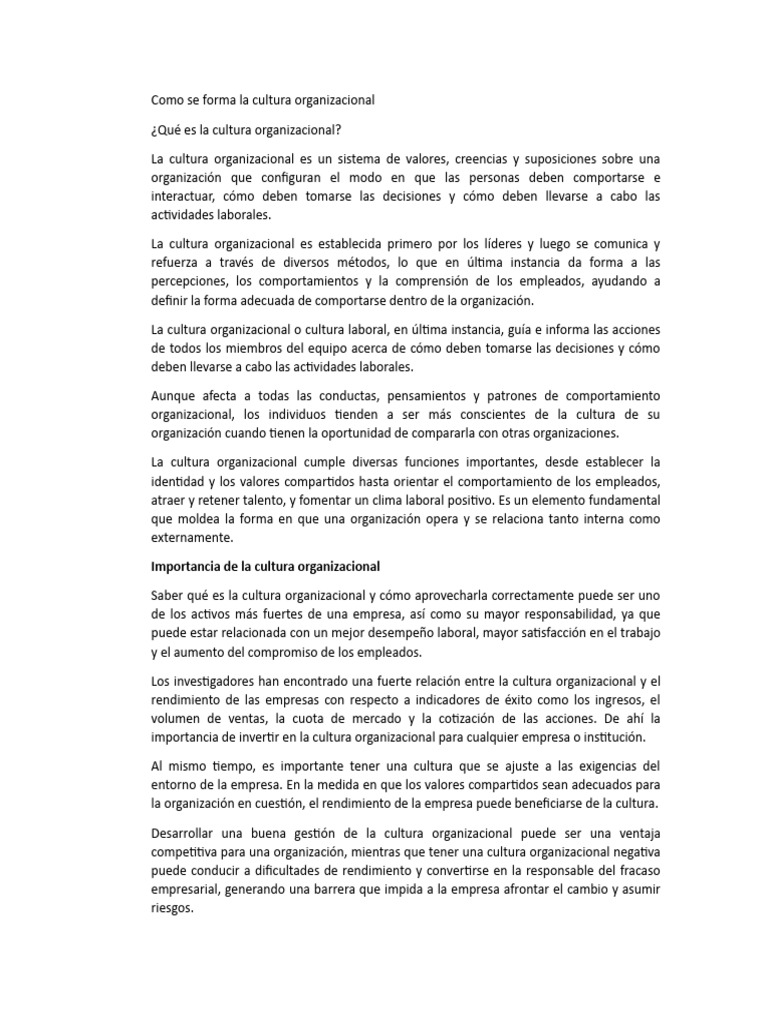 Formación y Tipos de Cultura Organizacional | PDF | Cultura ...