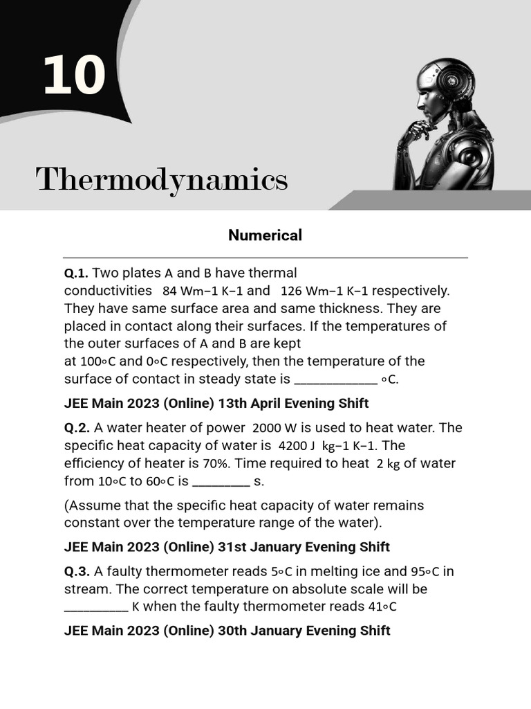 Thermodynamics Numerical Problems | PDF | Gases | Temperature