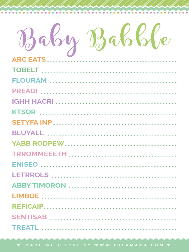 Baby Shower Word Scramble | PDF