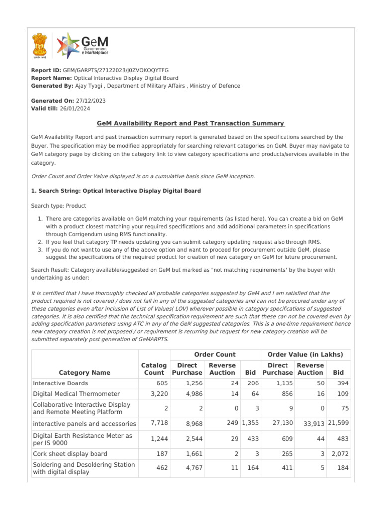 GeM Product Availability Summary | PDF | Auction | Procurement
