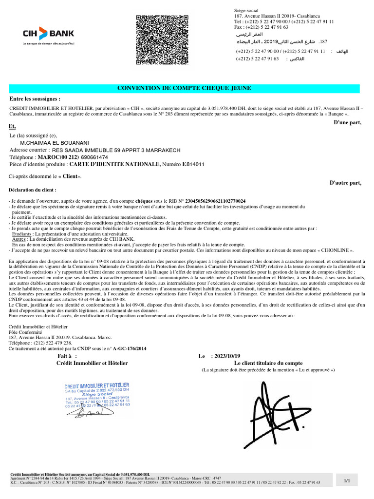 Ouverture de Compte Chèque CIH | PDF | Banques