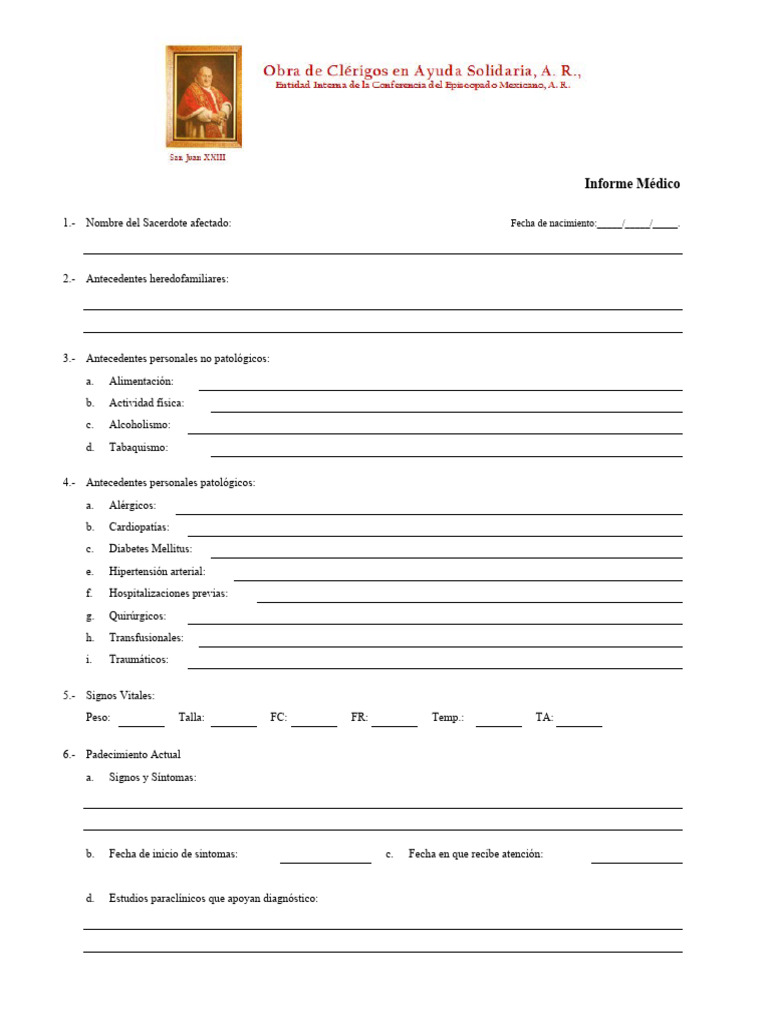 Informe Médico para Sacerdotes | PDF | Cuidado de la salud ...