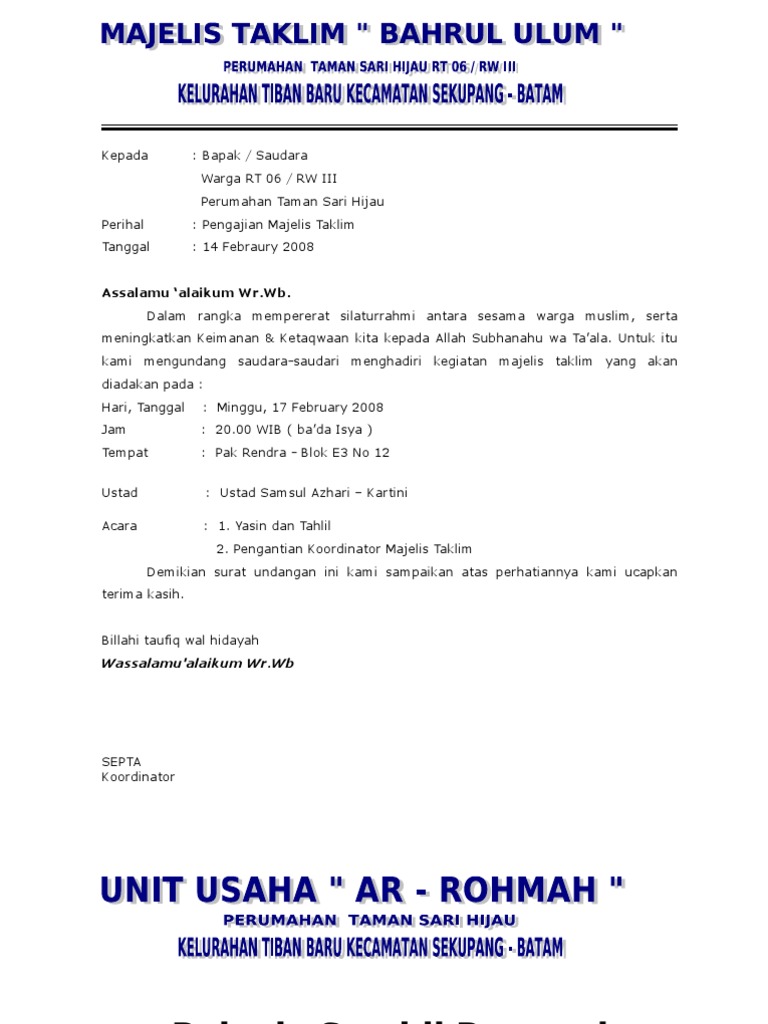 Undangan Pengajian Majelis Taklim | PDF
