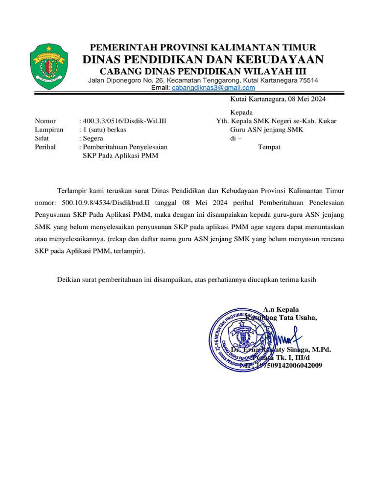 Pemberitahuan Penyelesaian SKP Pada Apk PMM Jenjang SMK PDF
