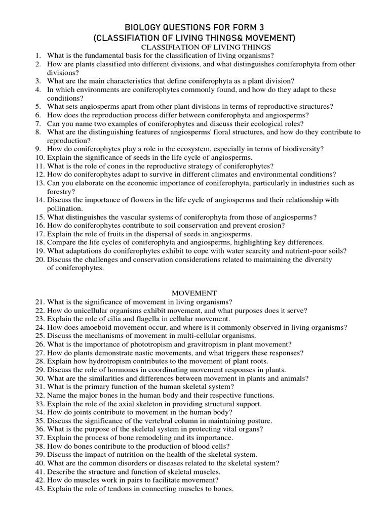 Form 3 Biology: Classification & Movement | PDF | Skeletal Muscle ...