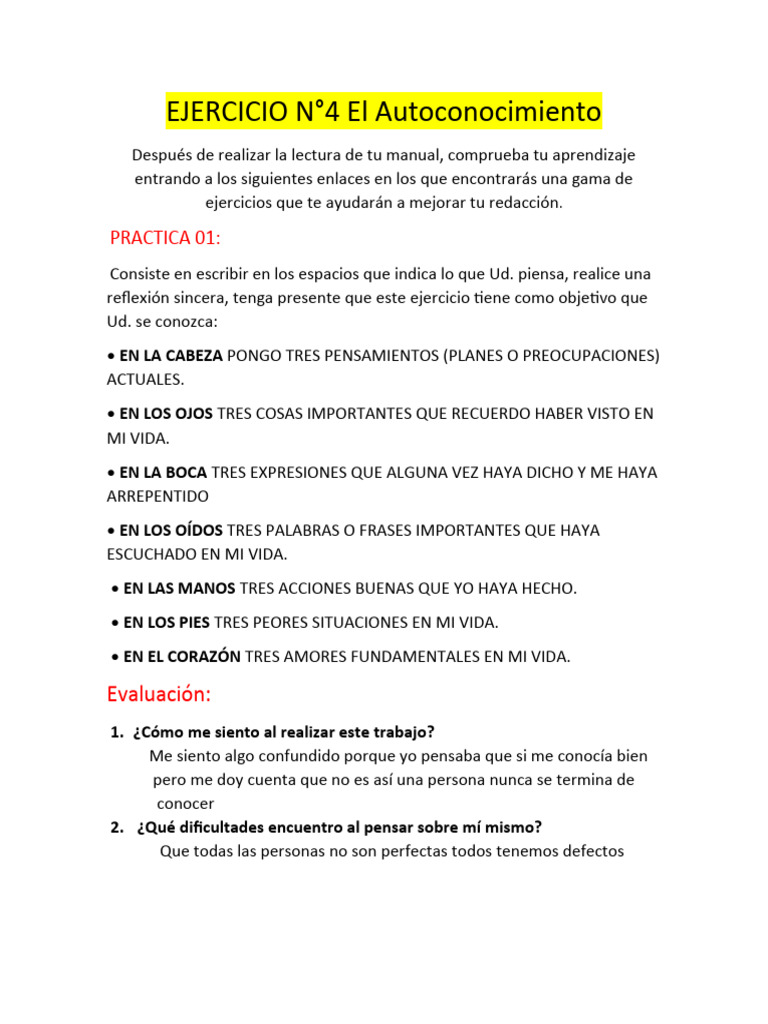 Ejercicios de Autoconocimiento Personal | PDF | Business